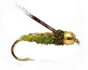 NYMPH Caddis Green Seal Fur BEAD HEAD - 1 dozen
